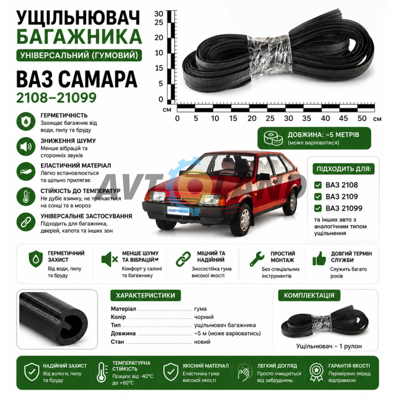 Уплотнитель крышки багажника ВАЗ 2105,2107,2108,2109 (4,0м) купить недорого