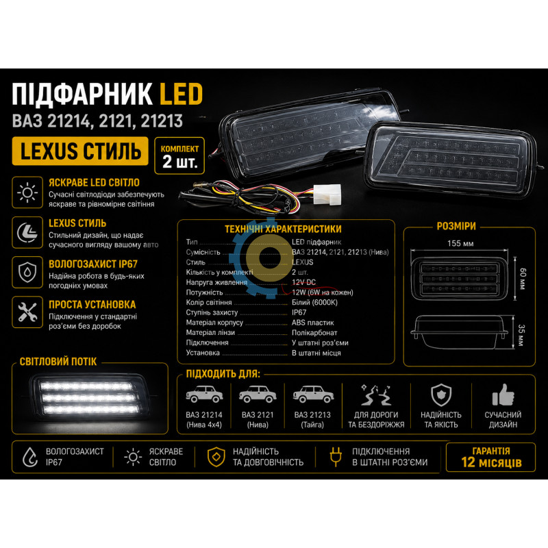 Подфарник нива LED ВАЗ 21214,2121,21213.LEXUS (к-т 2шт) купить недорого