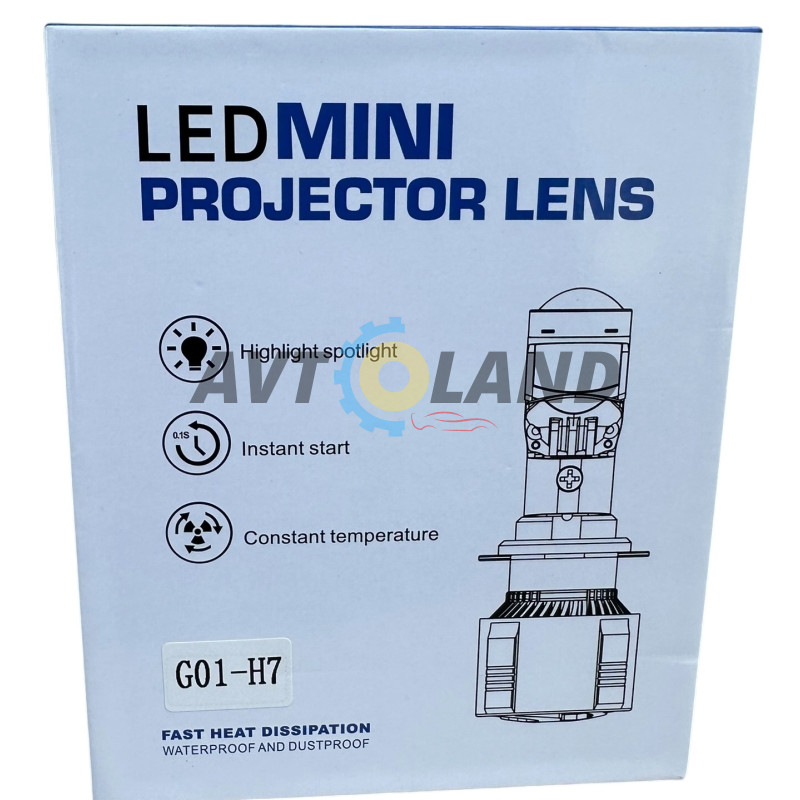 Лампы LED мини-линзы G01- H7 MINI LED LENS(60Bт,12000Лм,6000К,9-18v.Цоколь Н7) купить недорого