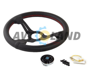 Руль универсальный Спорт кожанный  с красно строчкой (без переходника) Nardi Torino