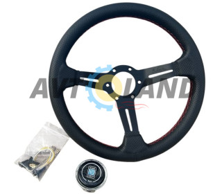 Кермо універсальне Спорт шкіряне з червоною стрічкою  (без перехідника) Nardi Torino