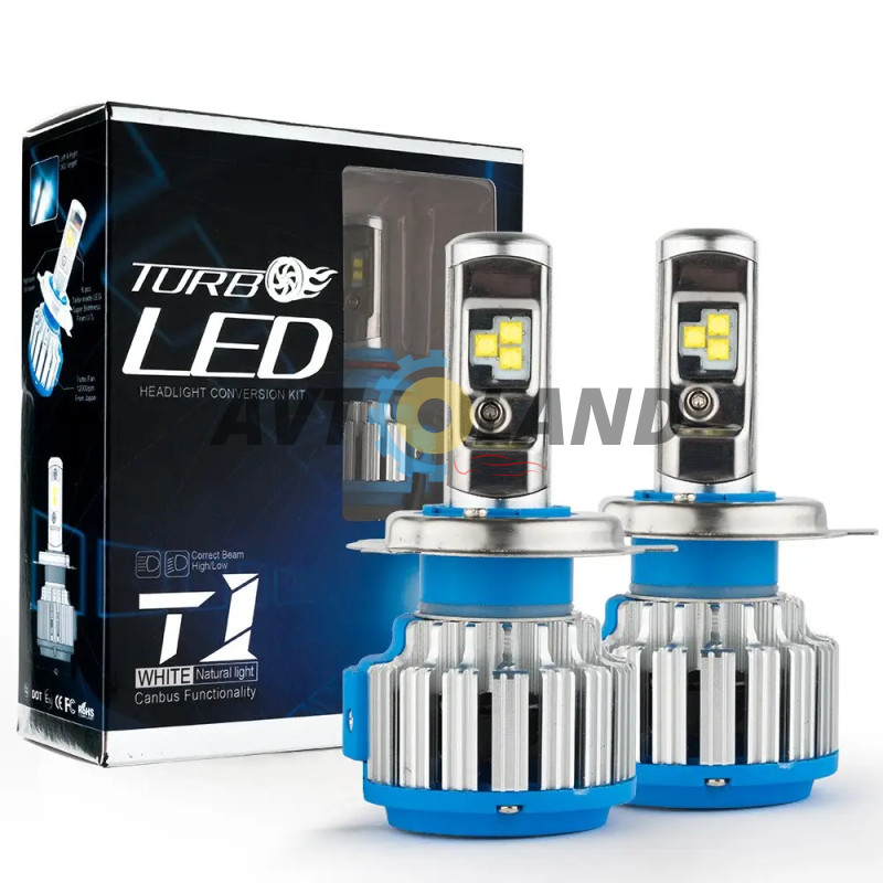 Комплект LED ламп TurboLed T1 H4 6000K 50W 12/24v CanBus з активним охолодженням купити дешево