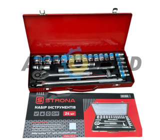 Набор торцевых головок с воротком+трещоткой 24ед. 1/2″DR Cr-V 