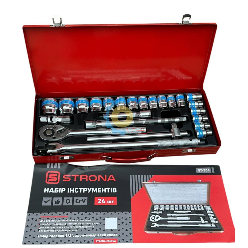 Набір торцевих головок з воротком+тріскачкою 24од. 1/2″DR Cr-V купити дешево