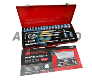 Набір торцевих головок з воротком+тріскачкою 25од. 1/2″DR Cr-V 					