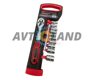 Набор торцевых головок с рукояткой с храповым механизмом 12ед.1/2″DR 72зуба Cr-V 