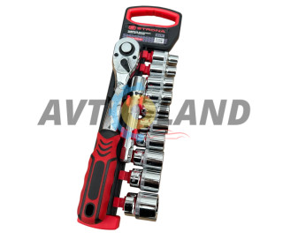 Набор торцевых головок с рукояткой с храповым механизмом 12ед.3/8″DR 72зуба Cr-V 