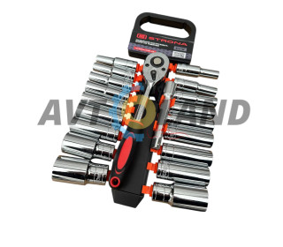 Набор удлиненных торцевых головок с рукояткой с храповым механизмом 20ед.1/2″DR 24зуба Cr-V 