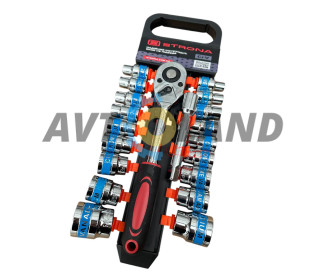 Набір торцевих головок з рукояткою з храповим механізмом 20од.1/2″DR 24зуба Cr-V 			