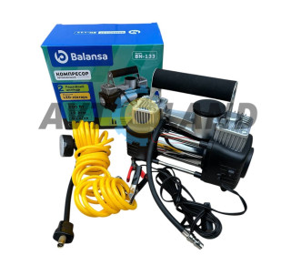Компресор 200ВТ/10атм/60л 2цил. шланг спир 3м с маномитром.шнур клемы 3м.сумка.фонарь, BALANSA
