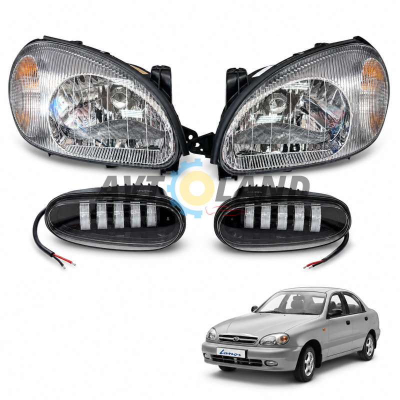 Фары Daewoo Ланос,Сенс с противотуманными фарами (Led) купить недорого