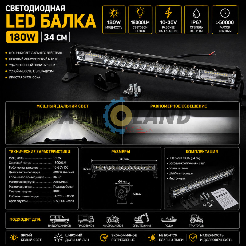 Светодиодная LED лед 180W балка 34см купить недорого