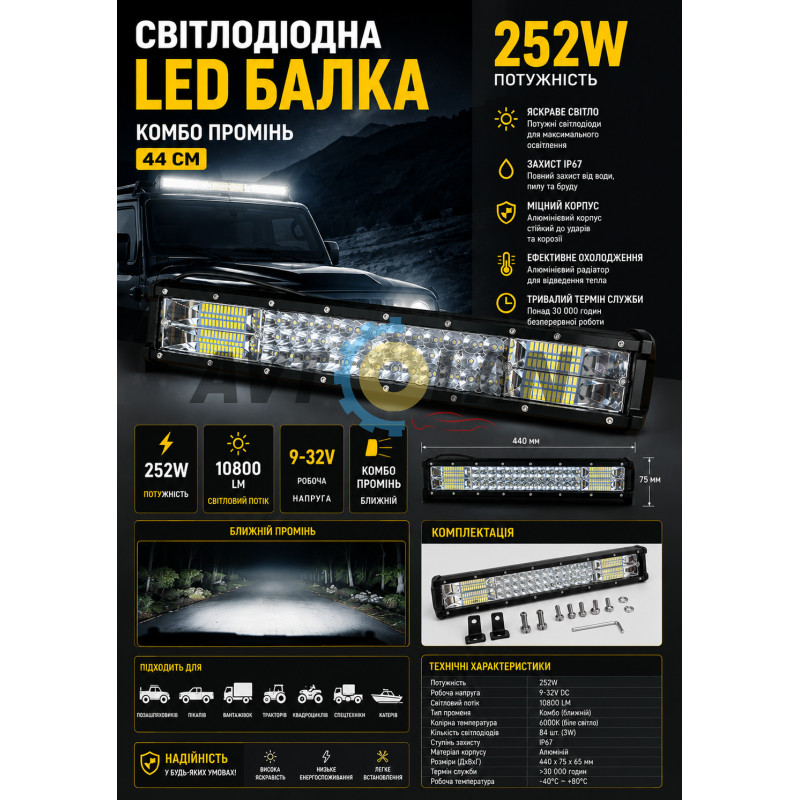 Светодиодна LED балка (44 СМ) комбо 252W купить недорого