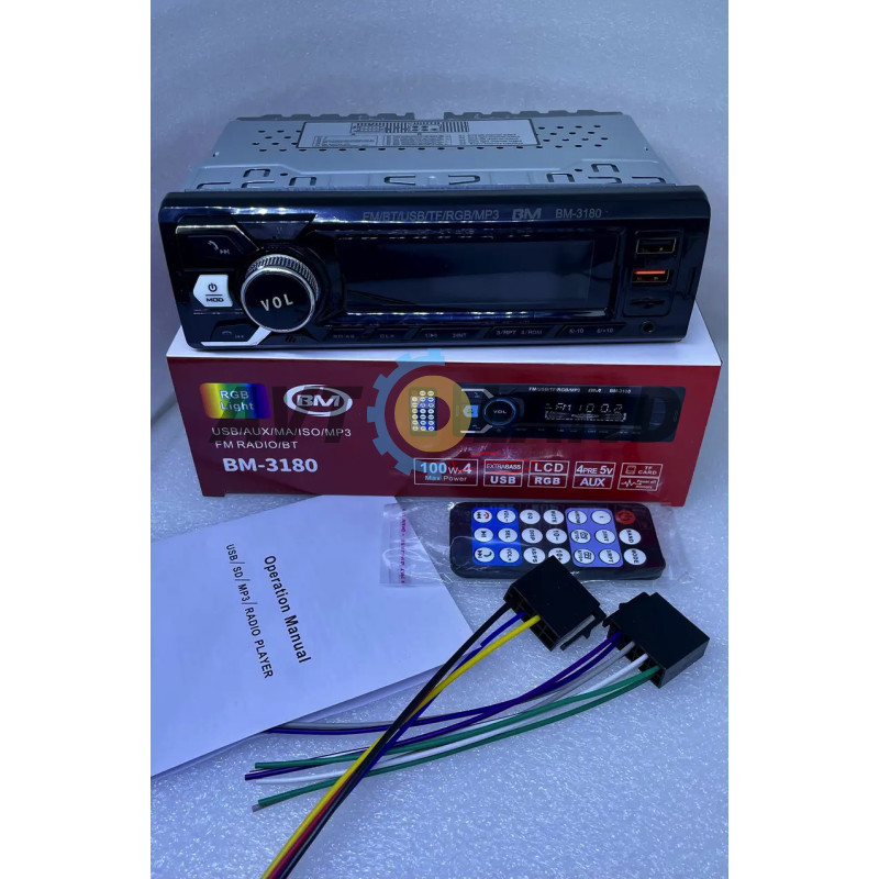 Автомагнітола BOSCHMANN BM-3180 Bluetooth, MP3, RGB-підсвічування, 2xUSB, SD, AUX (1DIN) купити дешево