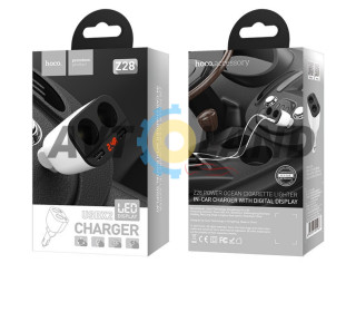АЗП Hoco Z28 Power ocean cigarette lighter in-car charger digital displ 2USB 3.1A White