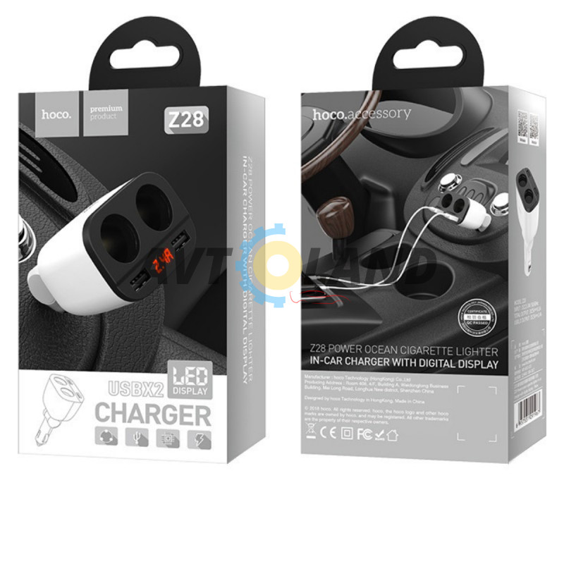 АЗП Hoco Z28 Power ocean cigarette lighter in-car charger digital displ 2USB 3.1A White купити дешево