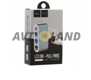 АЗУ Hoco Z13 LCD one-pull-three car charger 2USB 2.1A White