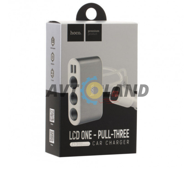 АЗУ Hoco Z13 LCD one-pull-three car charger 2USB 2.1A White купить в Украине