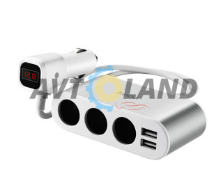 АЗУ Hoco Z13 LCD one-pull-three car charger 2USB 2.1A White