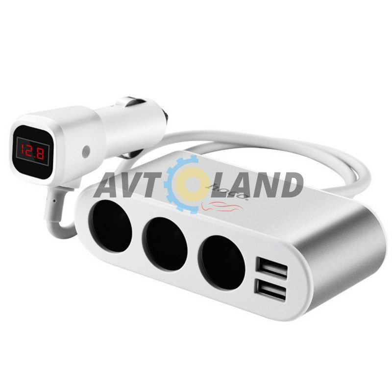 АЗУ Hoco Z13 LCD one-pull-three car charger 2USB 2.1A White купить в Украине