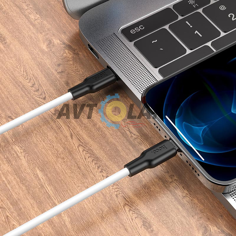Кабель Hoco X21 Plus Silicone PD charging data cable for Lightning 1m Black & White купити дешево