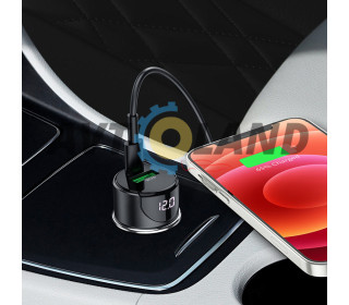 АЗУ Hoco Z42 Light road dual port digital display PD20W+QC3.0 car charger Black