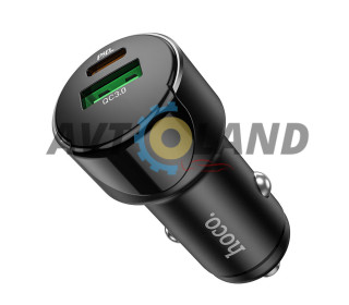 АЗУ Hoco Z42 Light road dual port digital display PD20W+QC3.0 car charger Black