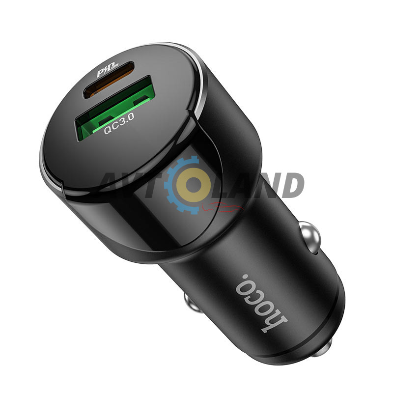 АЗП Hoco Z42 Light road dual port digital display PD20W + QC3.0 car charger Black купити дешево