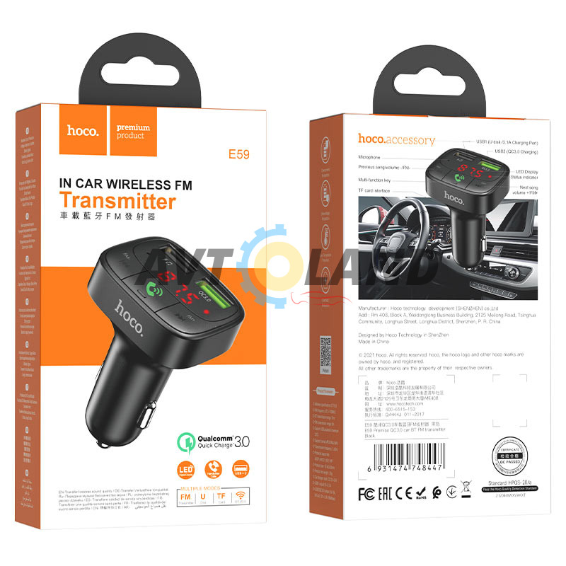 FM-трансмиттер Hoco E59 Promise QC3.0 car BT FM transmitter Black купить в Украине