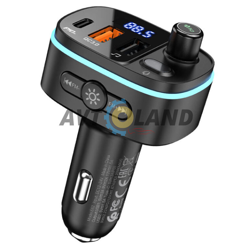 FM - трансмітер Hoco E62 Fast PD20W + QC3.0 car BT FM transmitter Black купити дешево