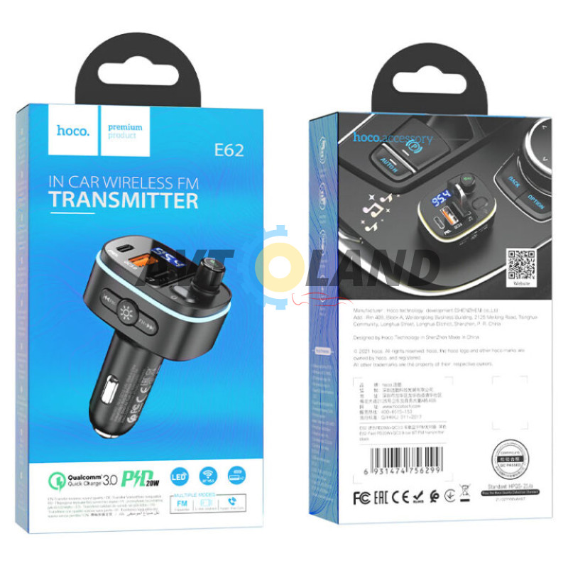FM - трансмітер Hoco E62 Fast PD20W + QC3.0 car BT FM transmitter Black купити дешево