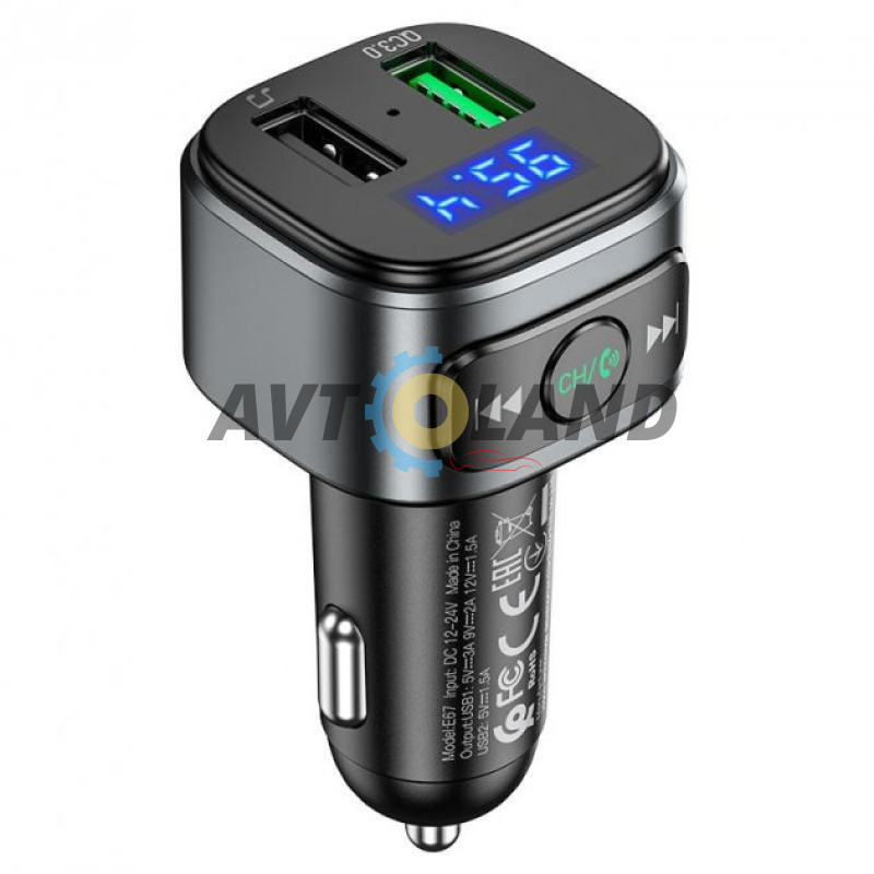 FM-трансмиттер Hoco E67 Fighter QC3.0 car BT FM transmitter Black купить в Украине