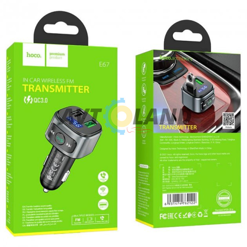 FM-трансмітер Hoco E67 Fighter QC3.0 car BT FM transmitter Black купити дешево