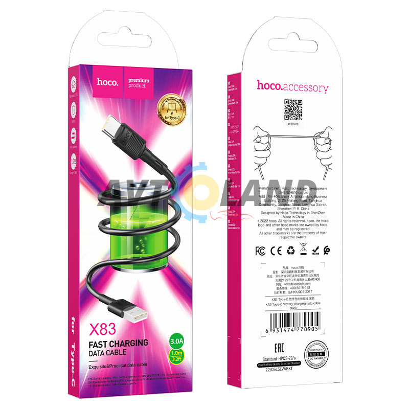 Кабель Hoco X83 Type-C Victory charging data cable Black купити дешево