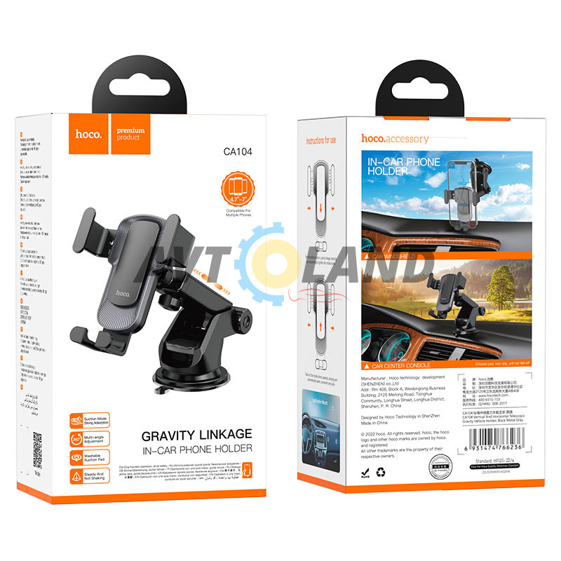 Холдер Hoco CA104 vertical and horizontal telescopic gravity vehicle holder Black Metal Gray купити дешево