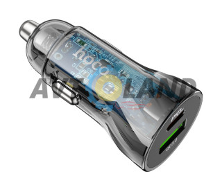 АЗУ Hoco Z47A Transparent Discovery Edition dual port PD30W+QC3.0 car charger Transparent Black