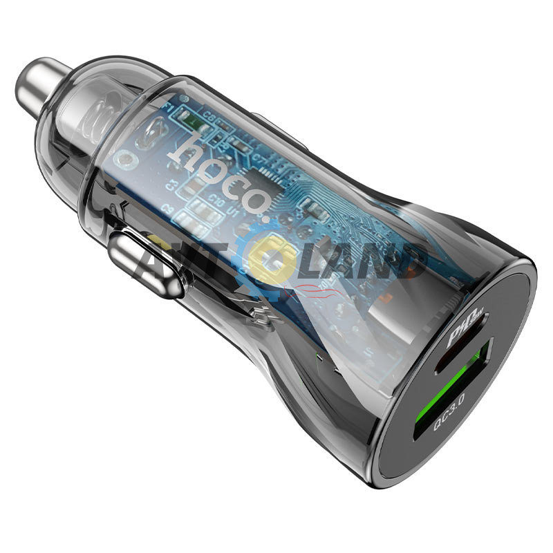 АЗУ Hoco Z47A Transparent Discovery Edition dual port PD30W+QC3.0 car charger Transparent Black купить в Украине