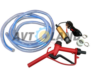 Насос електро занурювальний (для перекачування палива)+шланг та пістолет 38мм 16мм 12V з сіткою FLAGMUS