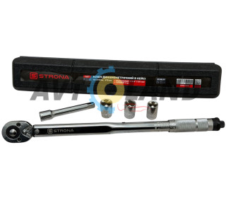 Ключ динамометрический 1/2″, 40-210 Нм 470мм в кейсе+удлинитель 1/2x5″(125mm) CRV+головки 3шт STRONA