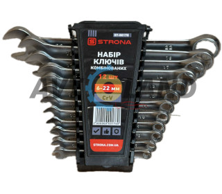 Набор ключей комбинированных (рожково-накидный) 12 ед., 6-22 мм, Cr-V STRONA