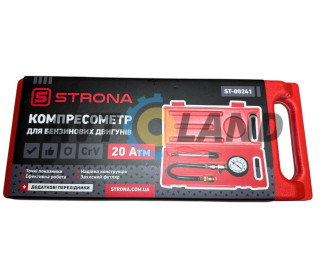 Компрессометр 20 Атм бензин со шлангом, 2 переходника (футляр) STRONA