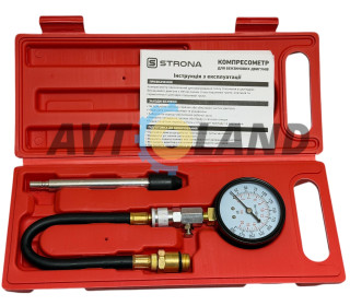 Компрессометр 20 Атм бензин с шлангом, 2 переходника (футляр) STRONA