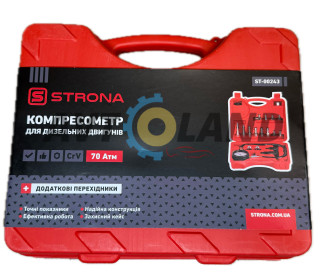 Компрессометр 70 Атм дизель с шлангом, 14 переходников (кейс) STRONA