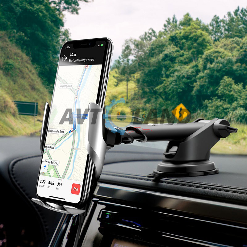Холдер Hoco S14 Surpass automatic induction wireless charging car holder Silver купити дешево
