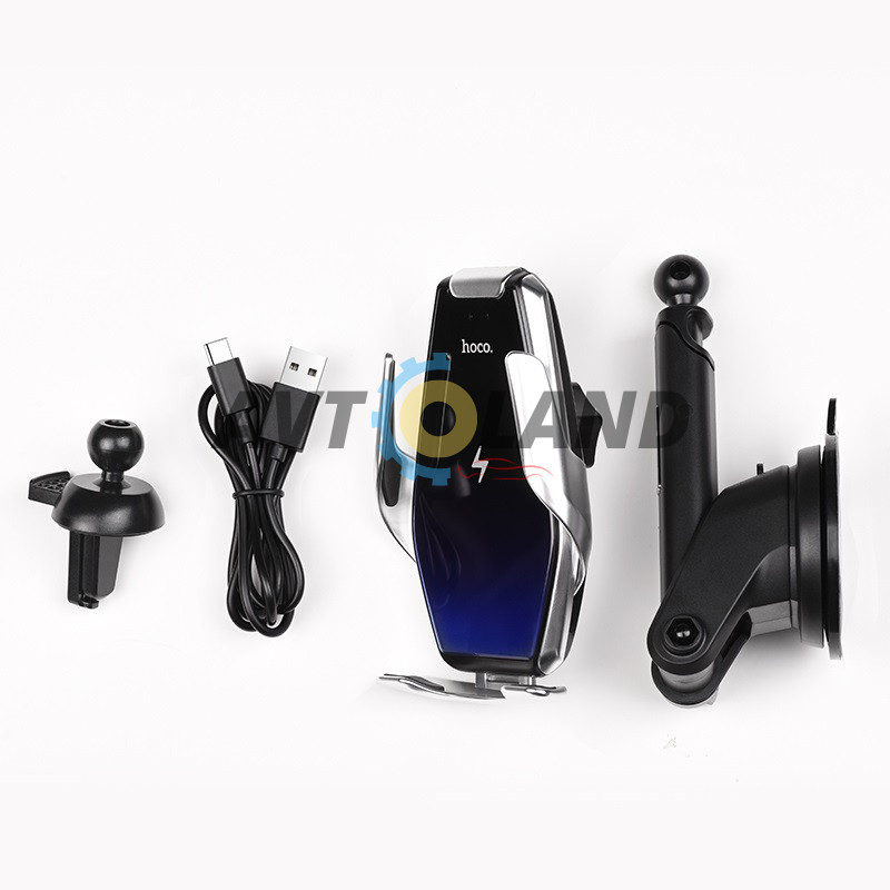 Холдер Hoco S14 Surpass automatic induction wireless charging car holder Silver купити дешево