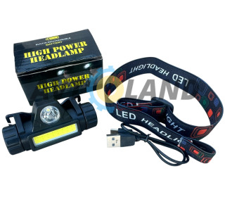 Ліхтар налобний LED Bailong USB (2 режими) акумуляторний