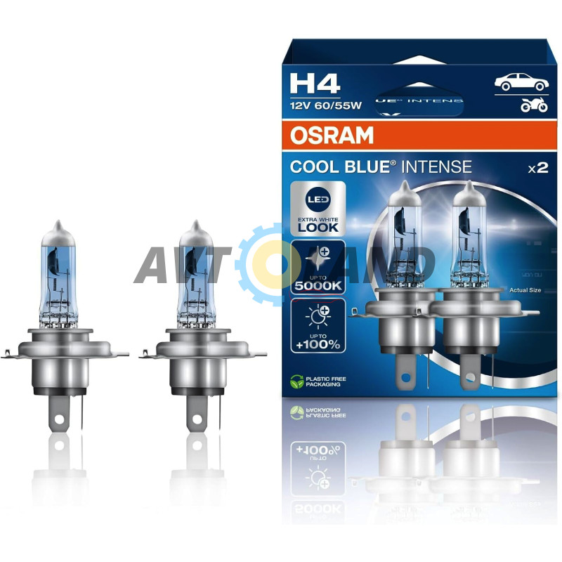 Лампи галогенні Osram Cool Blue Intense Next Gen +100% H4 12V 55W/60W (2 шт.) купити дешево