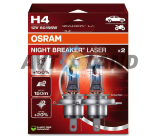 Лампы галогенные  OSRAM 64193NL-2HB H4 Night Breaker LASER +150% 60/55W 12V P43t (2 шт)