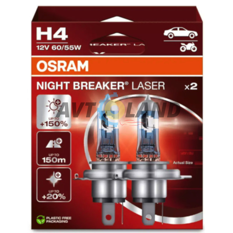 Лампы галогенные OSRAM 64193NL-2HB H4 Night Breaker LASER +150% 60/55W 12V P43t (2 шт) купить недорого