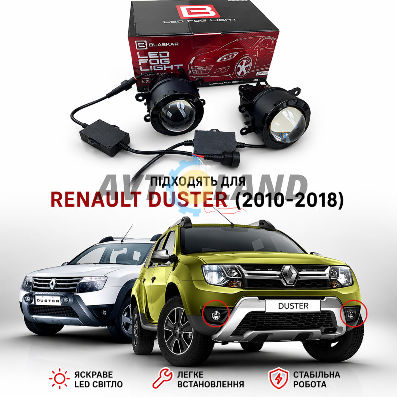 Светодиодные противотуманные фары Renault Duster I/II [2010-н.в.] Белый 80WЖелтый свет 48W купити дешево